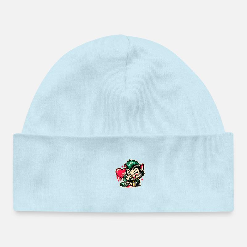 Graffiti de chaton avec cœur - Bonnet bébé bio - bleu poudré