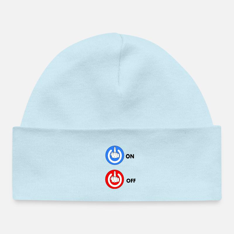 Doigt d'honneur ON et OFF - Bonnet bébé bio - bleu poudré
