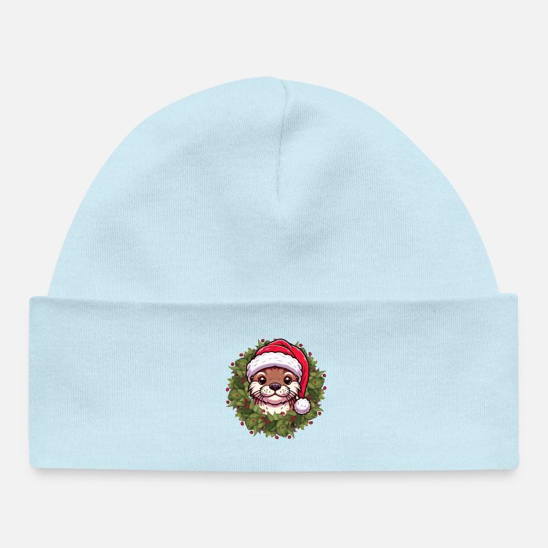 Conception de loutre de Noël pour les moments festifs - Bonnet bébé bio - bleu poudré