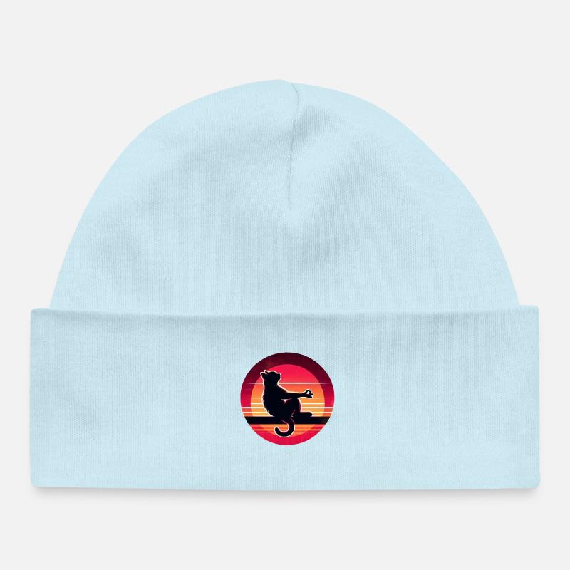 Silhouette de chat au coucher de soleil - Bonnet bébé bio - bleu poudré