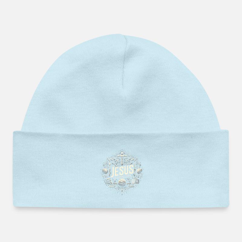 Jésus arrive bientôt Cercle Cosmique - Bonnet bébé bio - bleu poudré