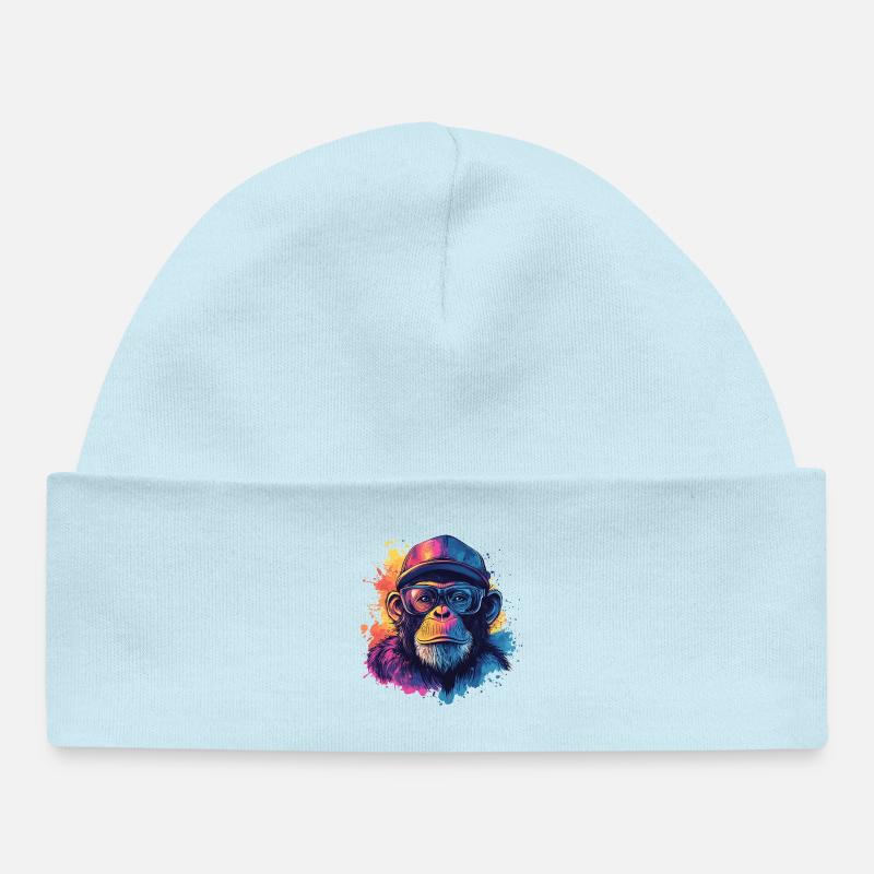 Aquarelle Hipster Singe - Bonnet bébé bio - bleu poudré