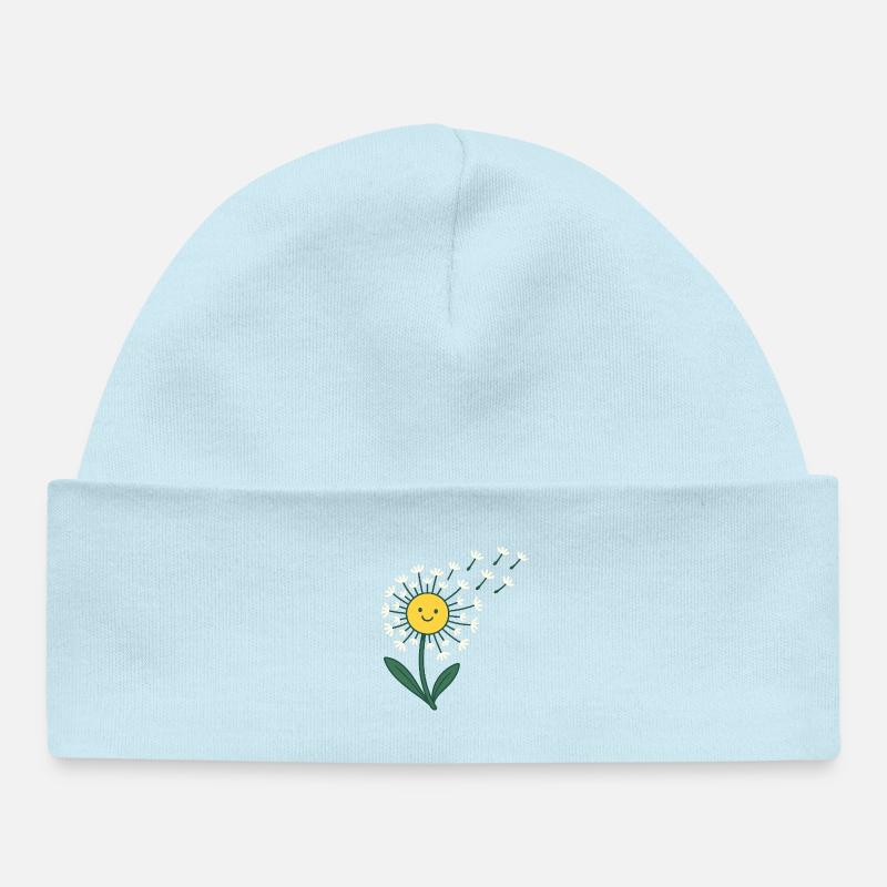 Soleil souriant avec des rayons de fleurs - Bonnet bébé bio - bleu poudré