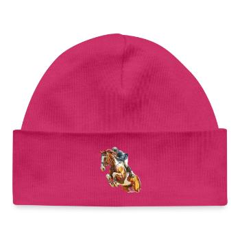 Galloping rider in leap - Baby Organic Beanie - hot pink - Front
