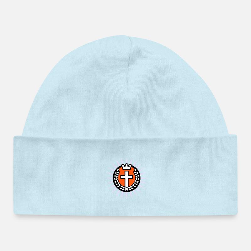 Croix à la lumière avec couronne - Bonnet bébé bio - bleu poudré