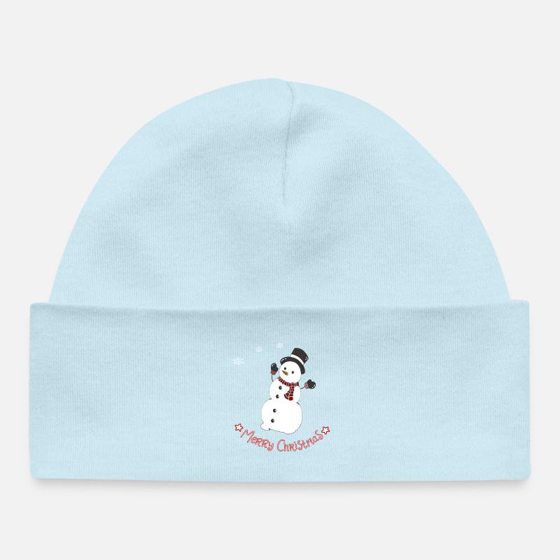 Bonhomme de neige joyeux avec écharpe - Bonnet bébé bio - bleu poudré