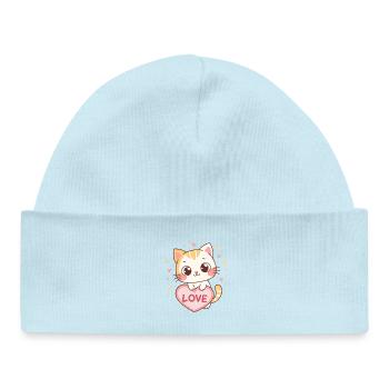 Kitten Kawaii Heart Love - Baby Organic Beanie - powder blue - Front