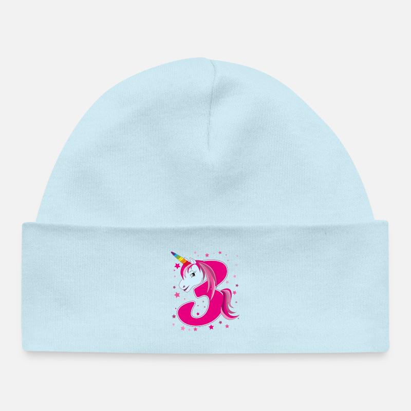 Licorne, 3 ans, 3e anniversaire, enfant - Bonnet bébé bio - bleu poudré