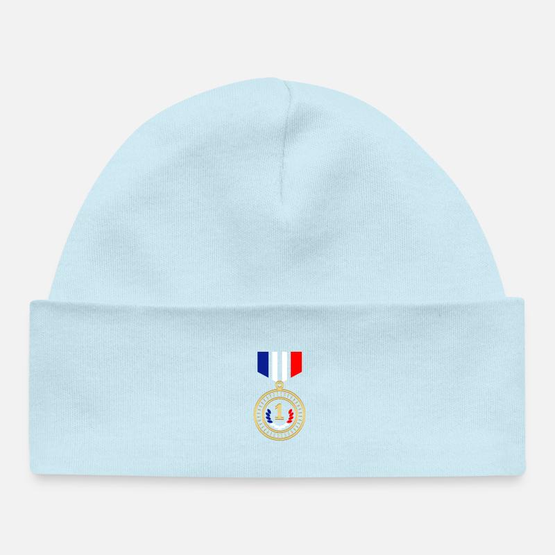Médaille Bleu Blanc Rouge - Bonnet bébé bio - bleu poudré