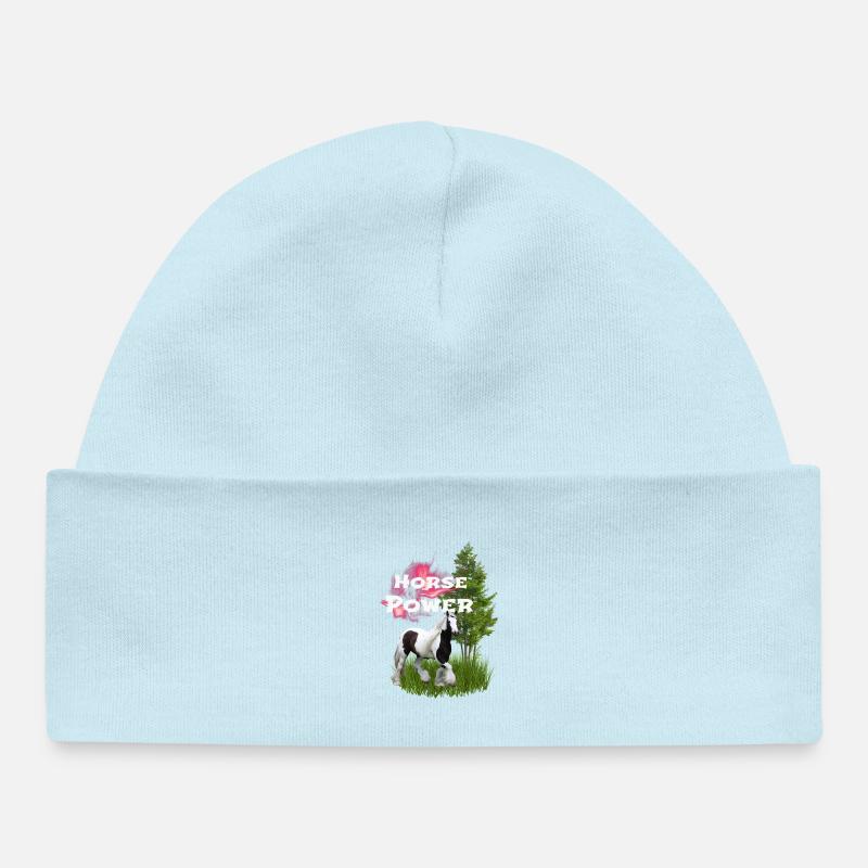 Illustration de chevaux puissants - Bonnet bébé bio - bleu poudré