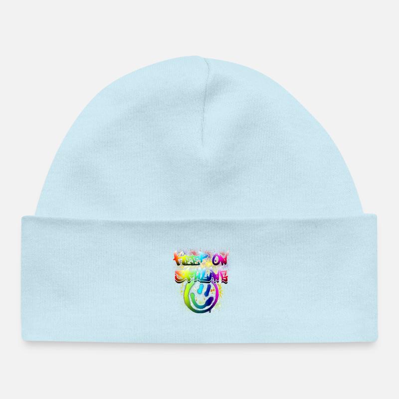 Conception de graffiti de visage heureux coloré - Bonnet bébé bio - bleu poudré