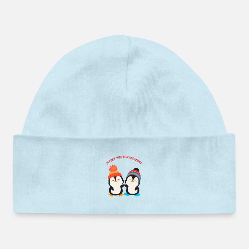 Heureux amis manchots - Bonnet bébé bio - bleu poudré