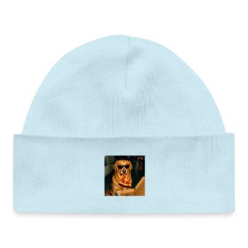 Mème drôle de chien Golden Retriever mangeant de la pizza - Bonnet bébé bio - bleu poudré - Devant