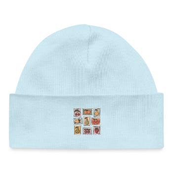 Pastel Fruit Stamp Pattern - Baby Organic Beanie - powder blue - Front