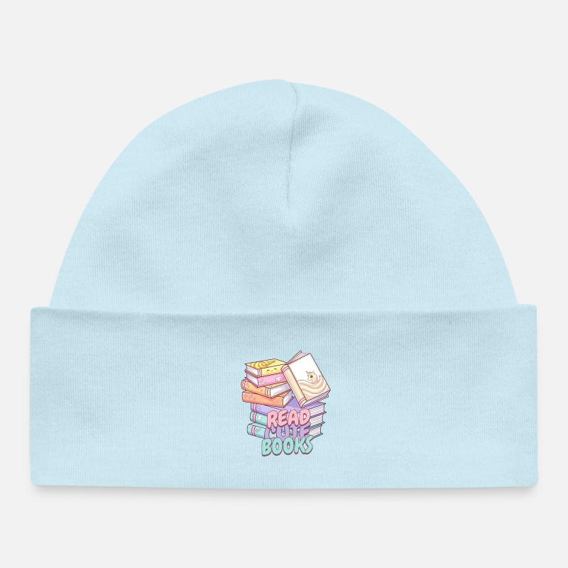 Style Kawaii mignon Stack of Books Design - Bonnet bébé bio - bleu poudré