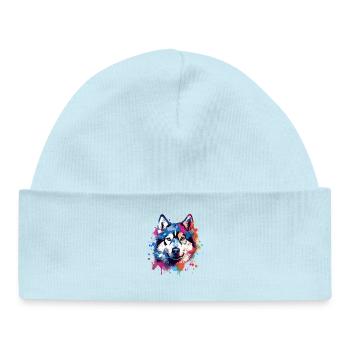 Colorful Dog Splash Art Husky - Baby Organic Beanie - powder blue - Front
