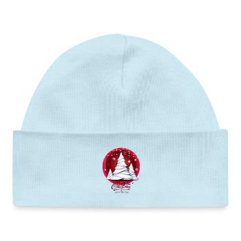 Balle de Noël rouge avec sapins blancs - Bonnet bébé bio - bleu poudré - Devant