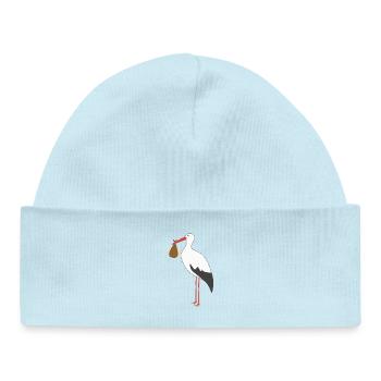 Stork Carrying Baby - Baby Organic Beanie - powder blue - Front