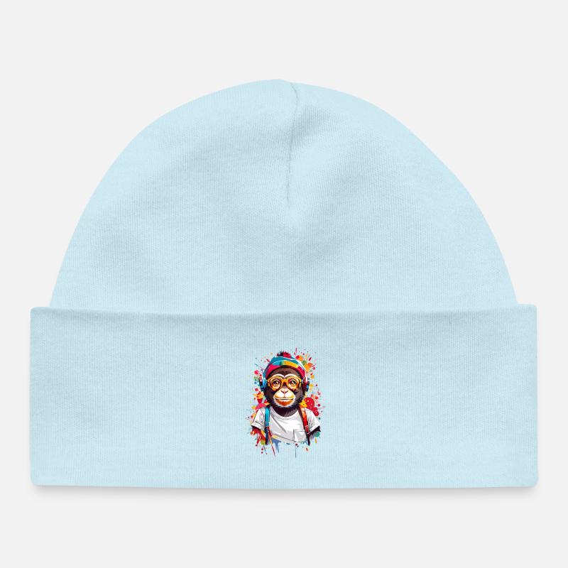 Singe cool - Bonnet bébé bio - bleu poudré