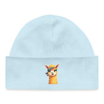 Alpaga souriant – Mignon et moelleux - Bonnet bébé bio - bleu poudré - Devant