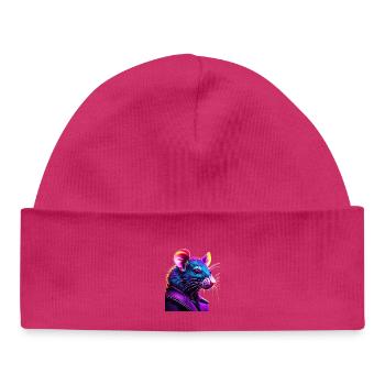 Neon Ratte im Lederjacke - Baby Organic Mütze - hot Pink - Vorne