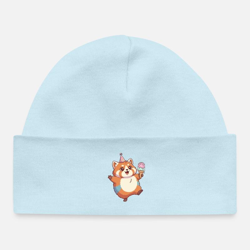 Kätzchen mit Eistüte und Partyhut - Baby Organic Beanie - powder blue