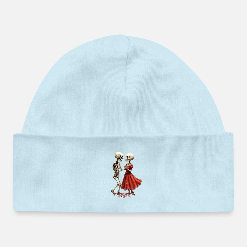 Danse squelettique rouge - Bonnet bébé bio - bleu poudré