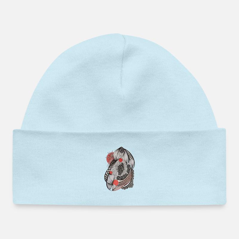 Motif de fleurs en ligne avec accent rouge - Bonnet bébé bio - bleu poudré
