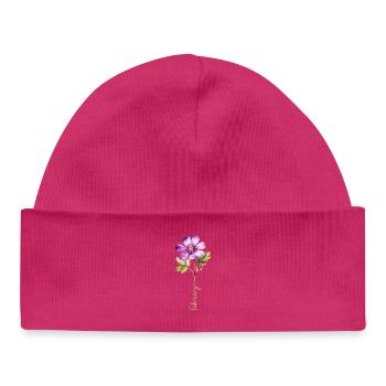 Illustration détaillée de la fleur de février - Bonnet bébé bio - hot pink - Devant