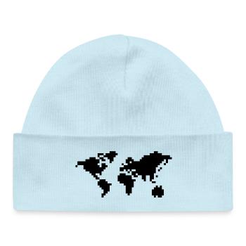 Carte du monde pixel - Bonnet bébé bio - bleu poudré - Devant
