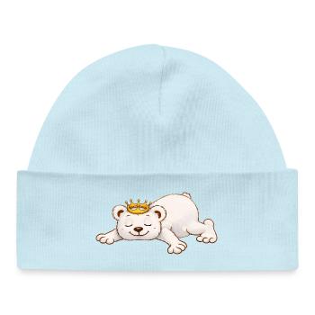 Ours endormi avec couronne – Motif d’animal mignon - Bonnet bébé bio - bleu poudré - Devant