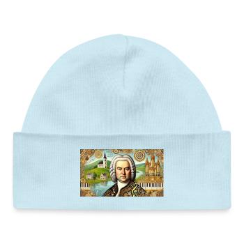 Johann Sebastian Bach: Porträt in modernem Malstil - Baby Organic Mütze - Puderblau - Vorne