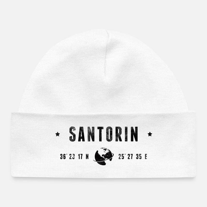 Santorin Coordonnées Géographiques Stylisées - Bonnet bébé bio - blanc