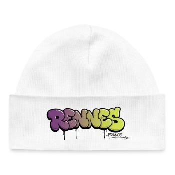 Lettrage graffiti rennais avec dégradé de couleurs - Bonnet bébé bio - blanc - Devant