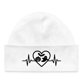 Halloween Heart Pumpkin Ghost Bat - Baby Organic Beanie - white - Front