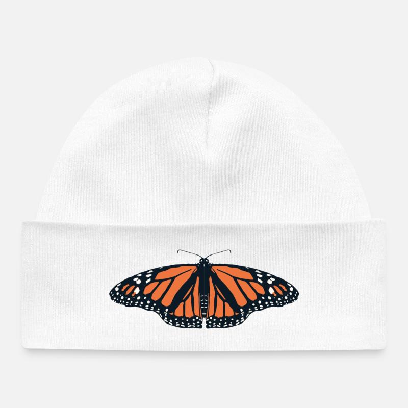 Papillons : Le papillon monarque - Bonnet bébé bio - blanc