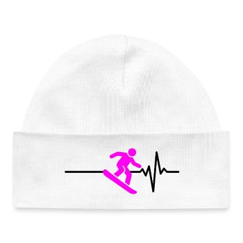 SNOWBOARDER HEARTBEAT PINK, WINTER SPORTS - Baby Organic Beanie - white - Front