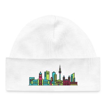 Leeds City Skyline Town Hall Modern Line Art - Baby Organic Beanie - white - Front