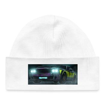 Voiture à rayures néon à flash check - Bonnet bébé bio - blanc - Devant