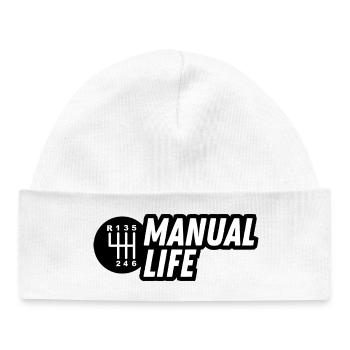 JDM sticker - manual life - Bonnet bébé bio - blanc - Devant