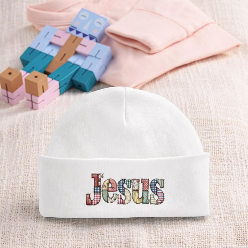 Lettrage Jésus en patchwork Bonnet bébé bio