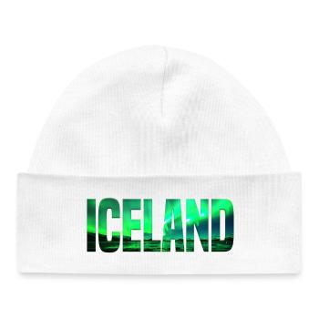 Islande – Aurores boréales Typographie - Bonnet bébé bio - blanc - Devant