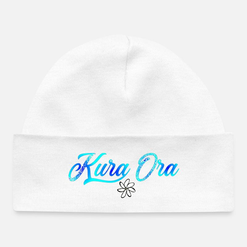 KURA ORA (bleu mer) - Bonnet bébé bio - blanc