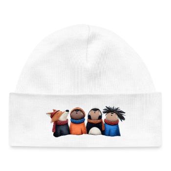 Night Watch Wooligans – Funny Woodland Animals - Baby Organic Beanie - white - Front