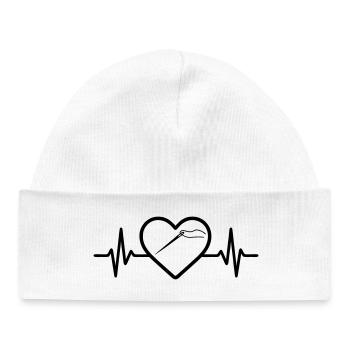 Bobine à coudre Aiguille Ciseaux Coeur - Bonnet bébé bio - blanc - Devant