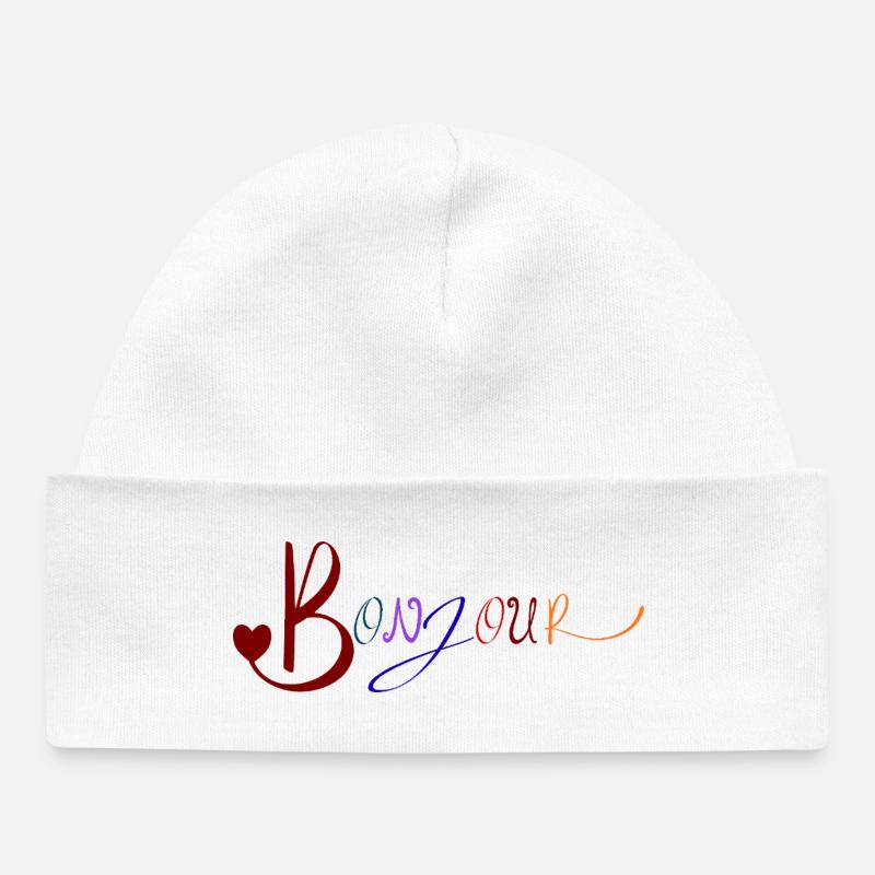 Bonjour mignon français salutation design - Bonnet bébé bio - blanc