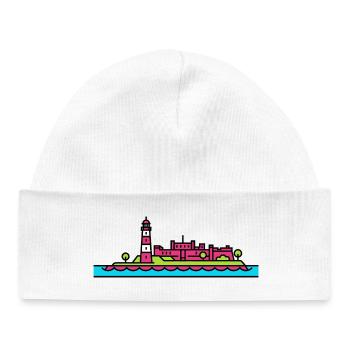 Plymouth City Skyline Smeaton's Tower Line Art - Baby Organic Beanie - white - Front