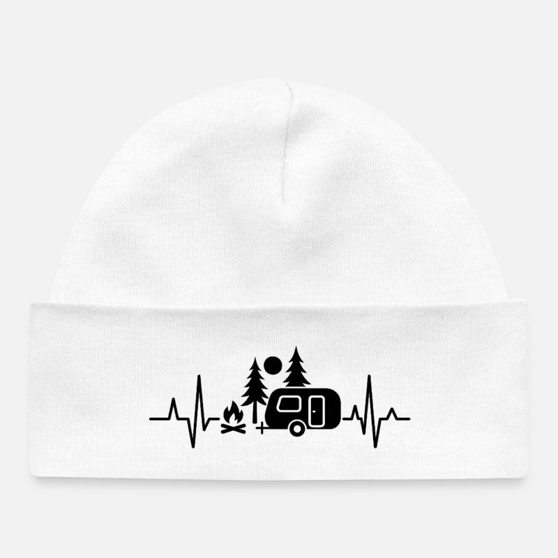 Camping au rythme du cœur du feu de camp - Bonnet bébé bio - blanc