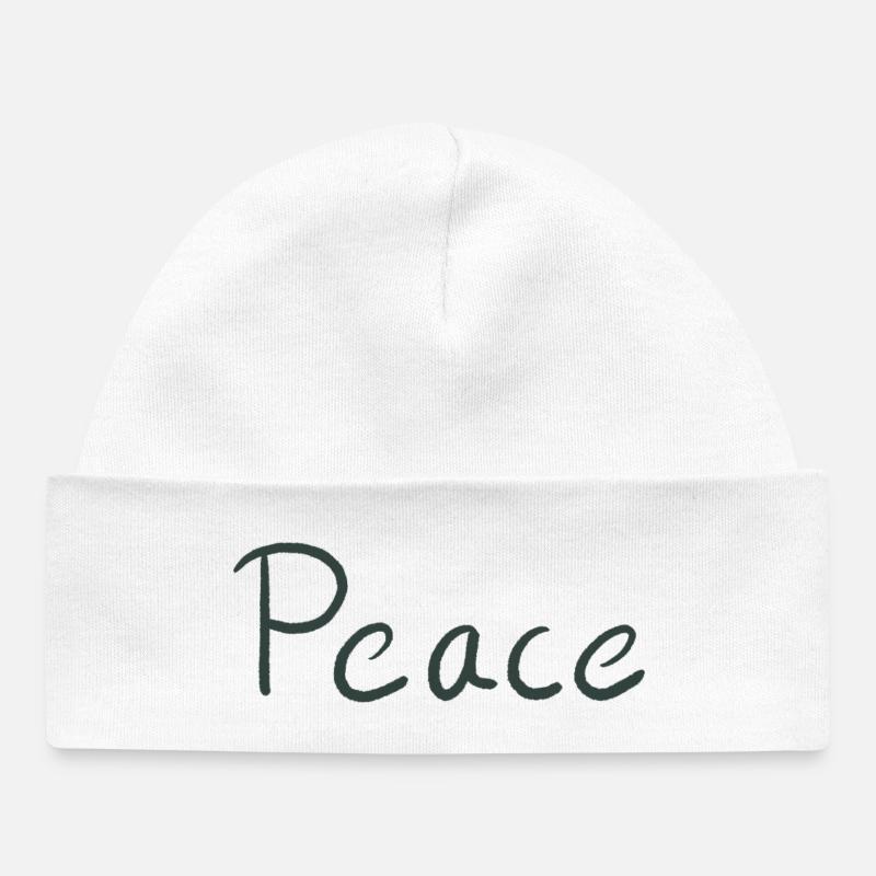 Lettres Peace Hand Vert - Bonnet bébé bio - blanc