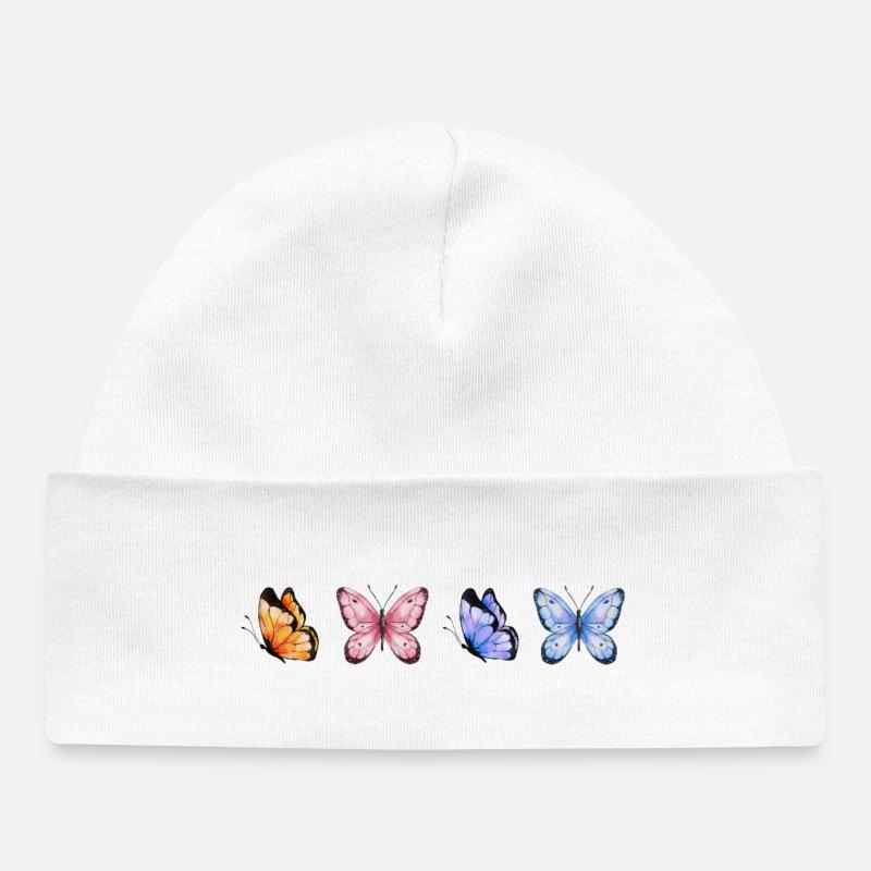 Quatuor des Papillons Colorés - Bonnet bébé bio - blanc